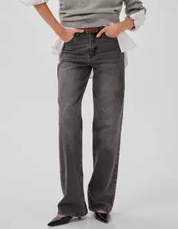 MY ESSENTIAL WARDROBE 05 THE LOUIS HIGH WIDE JEANS - DARK GREY RETRO WASH - Jeans