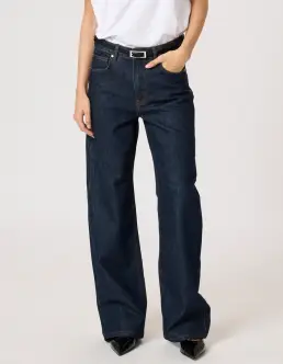 MY ESSENTIAL WARDROBE 05 THE LOUIS HIGH WIDE JEANS - DARK BLUE UN-WASH - Jeans