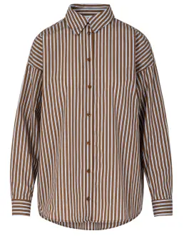 COSTER COPENHAGEN BOXY KLASSISK SKJORTE - BROWN/PINK STRIPES - Workwear Essentials