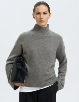 SELECTED FEMME CILLE HIGH NECK STRIK - MEDIUM GREY MELANGE - Strik