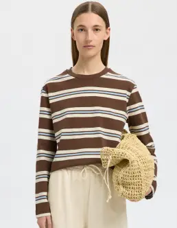 SELECTED FEMME BOXY-LUMA LS O-NECK TEE - CHESTNUT - Bluser & Skjorter