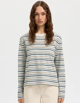 SELECTED ESSENTIAL LS STRIPED BOXY T-SHIRT - CASHMERE BLUE - Toppe & T-shirts