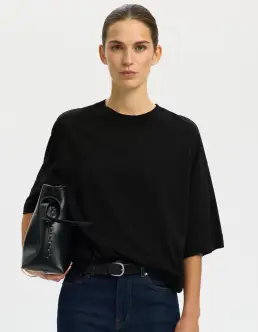 SELECTED COLWOMAN 2/4 OVERSIZED T-SHIRT - BLACK - Toppe & T-shirts