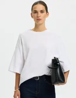 SELECTED COLWOMAN 2/4 OVERSIZED T-SHIRT - BRIGHT WHITE - Toppe & T-shirts