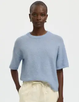 SELECTED LULU 2/4 O-NECK STRIK - CASHMERE BLUE - Strik