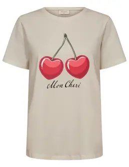 FREEQUENT FENJAL T-SHIRT - MOONBEAM W. TRUE RED - Nyheder