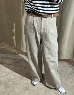 WITH BLACK STEFFI HW WIDE BUKSER - GREY SAND - Bukser