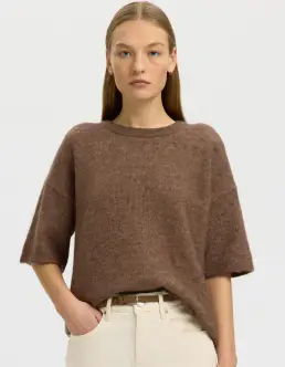 SELECTED LULU 2/4 O-NECK STRIK - CHOCOLATE CHIP - Strik