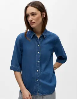 OBJECT FRAME DENIM SKJORTE - MEDIUM BLUE DENIM - 